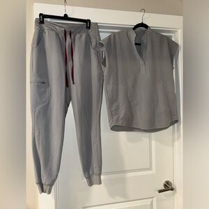 Figs Cement color Rafaela top and Zamora jogger bottoms. small top/med bottom